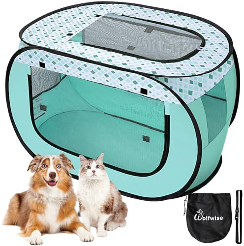 WolfWise Welpenlaufstall, Tragbarer Welpenauslauf 90 x 60 x 60 cm, Tierlaufstall für Wohnung, Laufstall für Hunde, Katzen, Welpen, im Innen- und Außenbereich, Katzengehege Outdoor Katzenzelt, Grün