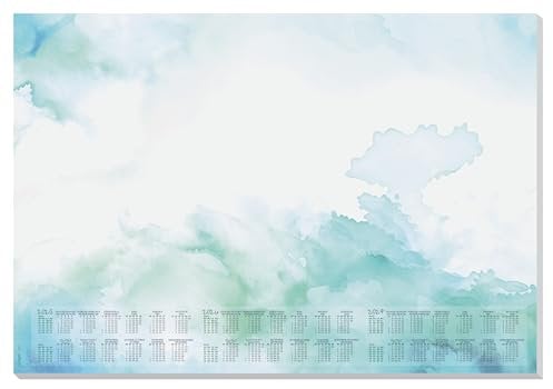 SIGEL HO314 Papier-Schreibtischunterlage, ca. DIN A2, mit 3-Jahres-Kalender, 30 Blatt, Motiv Watercolor Sea, Schreibunterlage aus nachhaltigem Papier