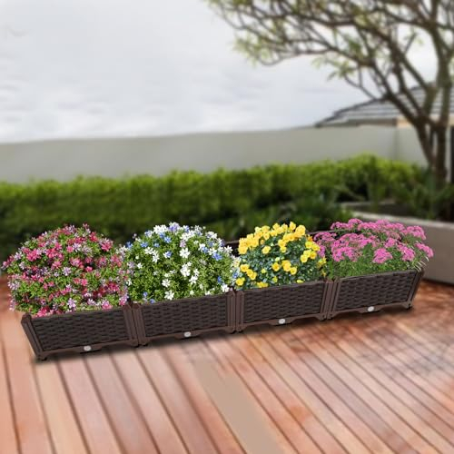 GMSLuu Jardinière surélevée pour jardin - En plastique - Rectangulaire - Surélevée - Pour balcon, jardin, terrasse - 156 x 39 x 22 cm