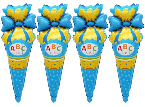 4 Stk Einschulung Deko Luftballon Blau, Schulanfang Deko Einschulung Junge, Zuckertüte Schulkind Deko Folienballon, Schulbeginn Deko Schulanfang Jungen Mädchen Luftballons, Schuleinführung Deko 2024