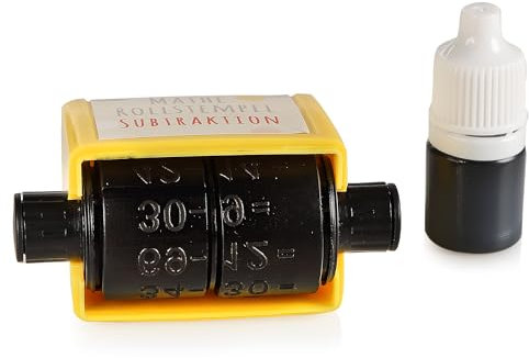 Lulubug Mathe Stempel - Subtraktion bis 100 | inkl Nachfülltinte und Aufbewahrungsbox | Kreatives Lehrmittel für Schulkinder, Rollstempel | Mathe Stempel Roller
