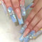 Hebterrka Lot de 24 faux ongles carrés bleus papillon à coller sur les ongles longs et brillants avec strass