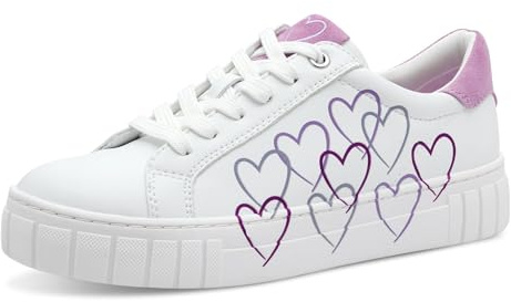 MARCO TOZZI Damen Sneaker flach mit Herzdetails Freizeit, Mehrfarbig (White/Berry), 39 EU