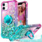 Unlicaku for iPhone 11 Case, with Ring Women Girls Bling Holographic Sparkle Glitter Cute Cover, Diamond Ring Protective Phone Case for iPhone 11, Green