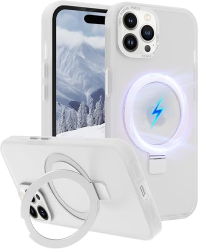 SOOFUN for iPhone 14 Pro Max Case, Anti-Fingerprint Kickstand Phone Case, Compatible with Magsafe Ring Case, Military Drop Protection, Translucent Slim for iPhone 14 Pro Max Case with Stand, White
