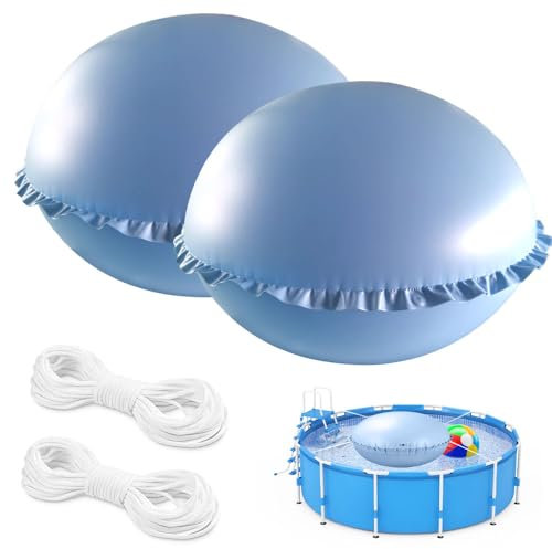 ZOYDP 2 cojines de piscina de invierno, cojines redondos XXL de 120 x 120 cm, cojín de aire para piscina, invierno, con 4 ojales, cuerda de 15 m, cojín de piscina redondo de invierno 360 para cubierta