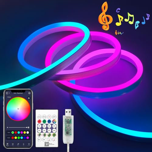 iNextStation RGB+IC LED Strip Lights 5M, USB Colour Changing LED Light Strips Control with Remote App, Music Sync, Waterproof Flexible Neon Rope Light for Bedroom Indoor Outdoor Gaming Room