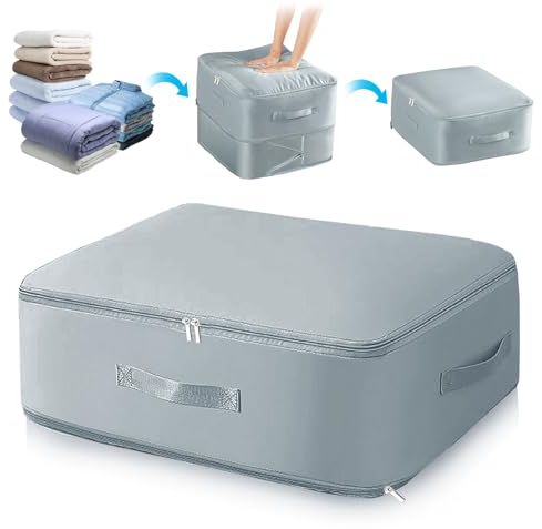 Ultra Space Saving Self Compression Organizer, Duvet Storage Bag, Bed Sheet Organiser, Clothes Storage Bag,Large Capacity Storage Box, Bedding Storage (Grey, L)