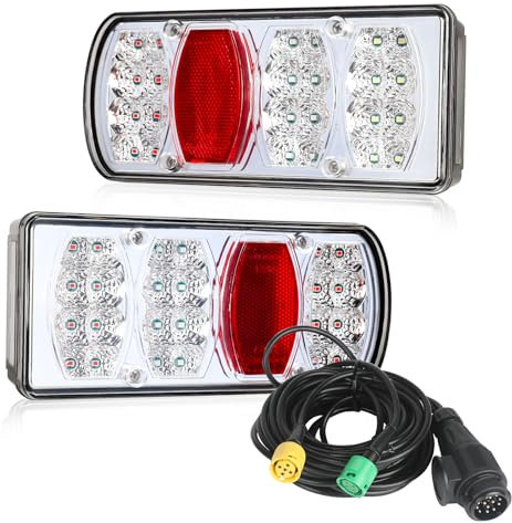 Qiping 13-Poliger LED Rückleuchten Anhänger,13 poliger anhängerstecker mit 5m Kabelsatz,12V 24V Anhänger Beleuchtung für PKW LKW RV Caravan Van,mit E-Geprüfte