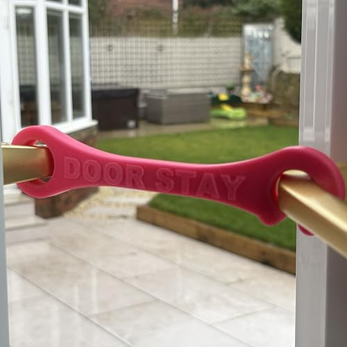 Door Stay® – Hold Open Patio Door Holder – French Door Stay Restraint – for Cats & Dogs – Ventilation Aid – Creates Controlled 18–20 cm Opening (Pink)