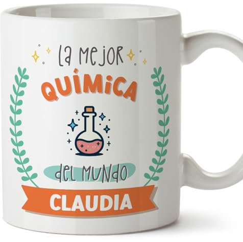MUGFFINS Tazas Personalizadas para QUÍMICA mujer - En Español - Mejor del mundo - Con dibujo - 11 oz / 330 ml - Regalo Personalizable original y divertido