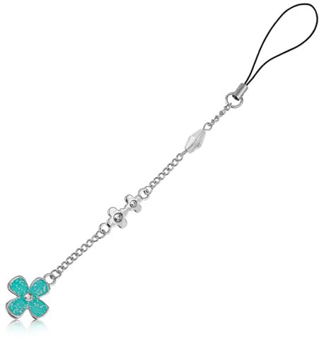 Mikovivi Handyanhänger mit Vierblättrigem Kleeblatt, 18 cm Lang Handygurt mit Glücksblume Ornament zum Aufhängen im Auto Handy-Dekorationszubehör für Geburtstag Weihnachten Thanksgiving