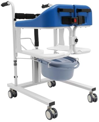MINRS Hydraulischer Patientenlifter Transferstuhl Duschstuhl mit Rollen bis 90kg Toilettenstuhl für Senioren 180° geteilter Sitz für Kranke, Ältere, Behinderte, Schwangere Frauen Blau