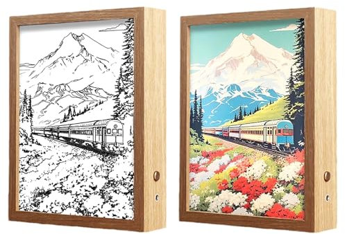 Cadre de peinture lumineux en bois lumineux LED Cadre photo Lampe Lumineuse Veilleuse Art mural Dessin Décorations pour la maison, la chambre à coucher, le salon