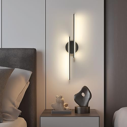Riserva Aplique Pared Interior Negro, 4500K Luz Natural Lámpara de Pared LED Moderna 24W Lineal Aluminio para Dormitorio, Salon, Pasillo, Escalera, 60cm