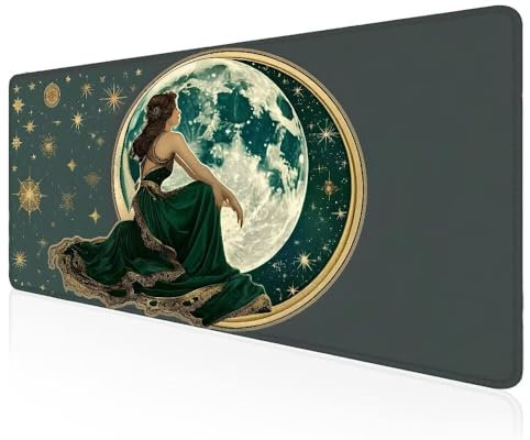 Tapis de Souris Gamer Déesse de la Lune Grand Tapis de Souris XXXL de Jeu avec Bords Surpiqués et Dos Antidérapant, sous-Main pour Clavier et Souris, Tapis de Bureau Multifonctionnel 60x30 CM -479
