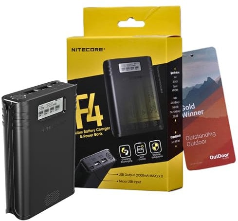 F4 Charger for NITECORE - 4-Bay Manual and Intelligent Charger, Overcharge and Discharge and Reverse Polarity Protection, Stops Charging Automatically, Quick Charging, No Nicotine