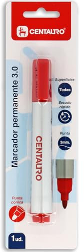 Centauro - Marqueur permanent rouge, 3 mm, pointe conique, séchage rapide, encre à base d'huile, convient à tous les types de surfaces, métal, verre, étain, plastique, film photo, bois, papier et