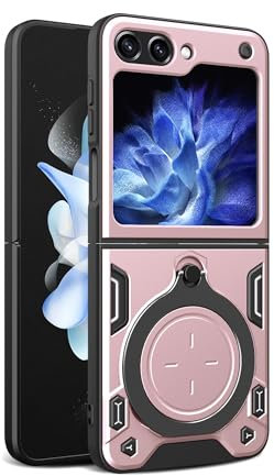 JayModCase Coque pour Samsung Galaxy Z Flip 5 Couvercle Caméra Coulissant Support 360° Rotatif Étui Militaire Antichoc Étui de Protection Samsung Z Flip 5 - Or Rose