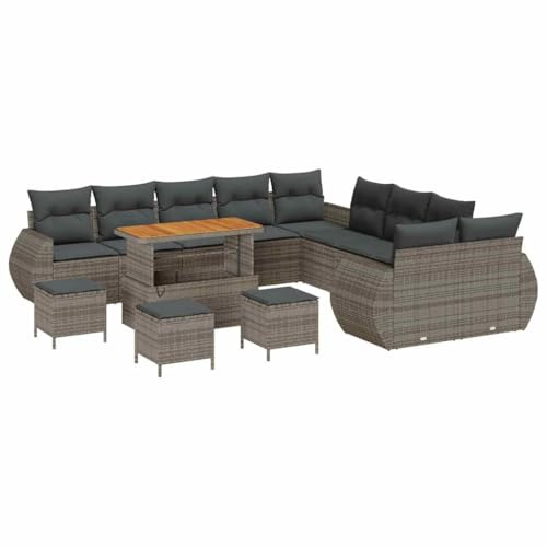 vidaXL Garten-Sofa-Set mit Kissen 14 pcs Grau 110 x 55 x 71 cm, Sofa-Set für Garten und Terrasse, Moderne Rattanmöbel, abnehmbare Kissen, für entspannte Stunden im Freien
