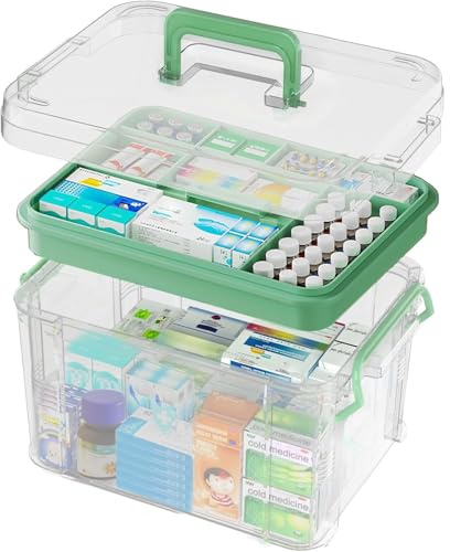 Divons Scatola medicinali, Porta medicine casa scatola, 2 strati scatole per medicinali, multifunzione Organizer per medicinali, per coperte, vestiti, sotto il letto