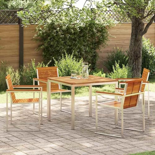 Gecheer 5-teilige Garten Essgruppe, Outdoor Esstisch 90x90x74.5 cm Massivholz Akazie, Outdoor Essgruppe Wetterfeste Sitzgruppe Esstisch Stühlen for Terrasse Garten Balkon3334806