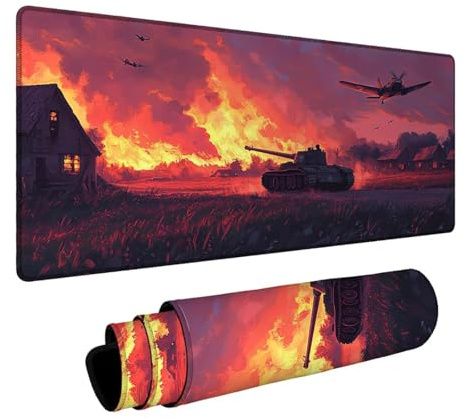 Mauspad Tank Mauspad XXL 60x30x0.3 cm, Wasserdicht Mousepad Antirutsch Gummibasis Schreibtischunterlage für Büro Gaming, Mouse Pad Flamme für Pc Gaming Tastatur Kabellos Laptop Herbstdeko DBYH-4162