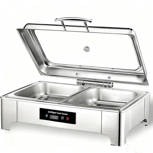 Chafing Dish Elektrisch, 9L Edelstahl Speisewärmer Buffetwärmer (GN1/2) | Speisenwärmer Elektrisch mit Touch-Temperaturregelung, Warmhaltebehälter Essen Elektrisch für Buffet und Party