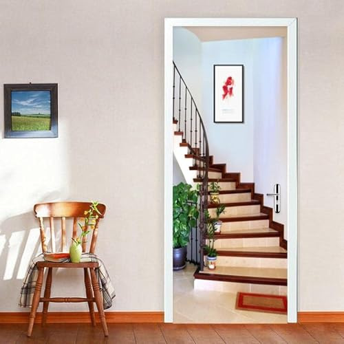 TACOKI Sticker Porte Escaliers, Stickers Porte Trompe L'oeil Escaliers Autocollant Poster Auto-Adhésif Art Décor Pour Chambre Salon Salle de Bain Papier Peint 90x210 cm 4263z