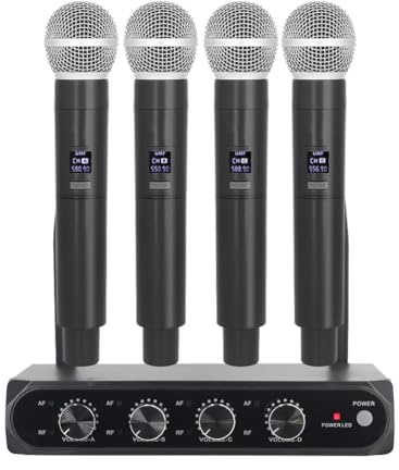 Buhdjfnke Professional Wireless Microphone System UHF 4 Channel Black for Stage, Home Parties, Churches