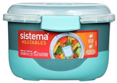 Sistema Heatables Contenitori alimenti per microonde | 900ml | Contenitore per preparazione pasti a prova di perdite con coperchio | 1 pezzo | Cerchi verde salvia