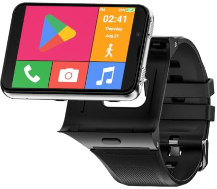 LOKMAT 4G Smartwatch, 6 GB + 128 GB Android 11 Smartwatch Telefonanruf, 2,88 Zoll großer Bildschirm Sportuhr 1500 mAh Dual-Kamera WiFi Bluetooth GPS Smartwatches für Herren(Silber)