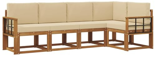 vidaXL Sofa Set mit Kissen 5 pcs Natur und Beige, Gartenlounge, modernes Outdoor-Sofa, sectionale Möbel, langlebiges Patioset, Bequeme Terrassen-Sitzgelegenheit