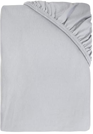 Dyckhoff Spannbettlaken Jersey 95% Baumwolle, Silber, 180-200x200cm | Rundumgummizug, 5% Elasthan, 35cm Steghöhe, elastisch, geeignet für hohe Matratzen, langlebig, pflegeleicht
