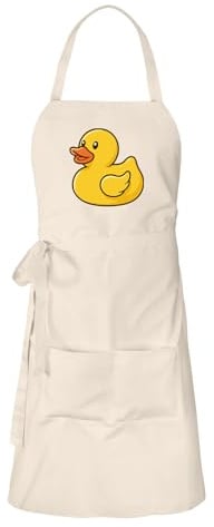 Huuraa Schürze Quietscheente Gummiente Badeente Geschenk | Latzschürze Baumwolle Kochschürze mit Motiv Geschenkidee verstellbare Grillschürze mit langen Bändern