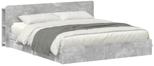 vidaXL Bettgestell mit Stauraum Betongrau 200 x 200 cm Holzwerkstoff, Modernes Schlafzimmer, rechteckige Form, Holzbettgestell, platzsparender Stauraum, funktionale Basics