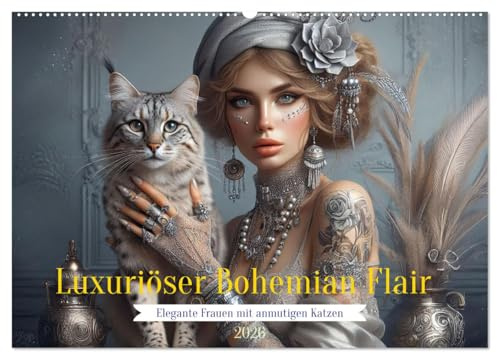 Luxuriöser Bohemian Flair - Elegante Frauen mit anmutigen Katzen (Wandkalender 2026 DIN A2 quer), CALVENDO Monatskalender: Die perfekte Symbiose von ... ihren anmutigen Katzen (CALVENDO Menschen)