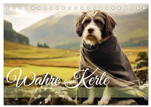 Wahre Kerle (Tischkalender 2026 DIN A5 quer), CALVENDO Monatskalender: Schottische Vierbeiner mit Bart und Kilt (CALVENDO Tiere)