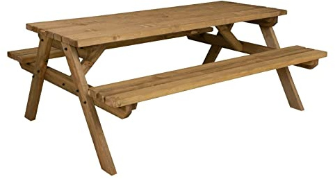 FORTEM Traditional Pub and Garden Style Bench - Commercial Grade - Heavy Duty - Pressure Treated - Handmade Wooden Outdoor Garden Furniture in UK (6ft, Rustic Brown)