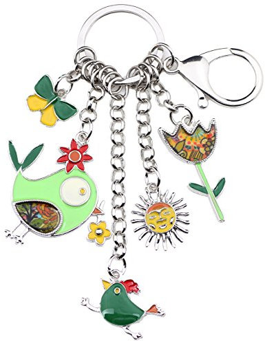 BONSNY Émail Alliage de Zinc Mignon Oiseaux Fleur Papillon Porte-Clés Bijoux pour Sac À Main des Femmes Clés de Voiture Accessoires Porte-Monnaie (Vert)
