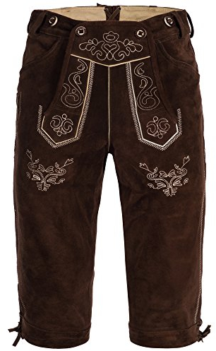 Mufimex Herren Trachten Lederhose Trachtenlederhose Trachtenhose Kniebund Lang Dunkelbraun 46