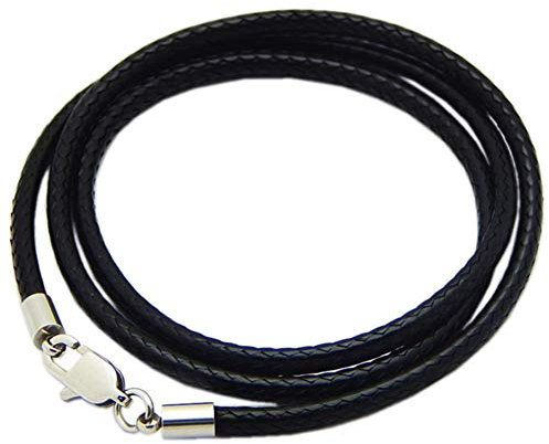 2 Pcs Pendant Rope 2mm Black Braided Wax Rope Cord Chain with Stainless Steel Clasp Necklace Rope for Jewelry Making for Teens Men Women (17.7)