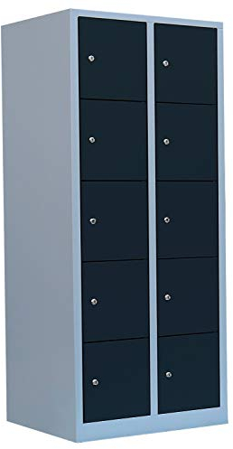 Lüllmann 10 Fächer Schließfachschrank komplett montiert Wertfachschrank Fächerschrank Spind Umkleideschrank Anthrazit Maße:1800 x 800 x 500 mm 523528