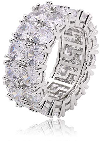 Jacklin F 2 Reihen Iced Out Hip Hop Ringe für Männer Frauen CZ Bling Bling Unisex-Rapper-Ringe