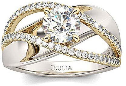 Jeulia Damen Vergoldung Ringe Sterling Silber Zweifarbig Crossover Rundschliff Diamant Ringe Schmuck für Braut Hochzeit Band Verlobungsring Trauring Ehering (50 (15.9))