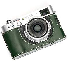 Handarbeit aus echtem echtem Leder halb Kamera Tasche Abdeckung für FUJIFILM X100V grüne Farbe