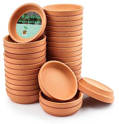 vensovo 5CM Small Terracotta Pot Plant Saucer - 32 pcs Mini Round Plant Pot Saucers Tiny Clay Plant Trays Perfect for 2.5/3.8CM Flower Plant Pot with Drainage Hole and Great for Indoor Outdoor