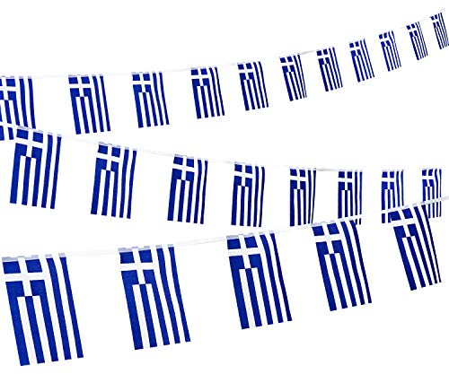 Whaline 32.8Ft Greece National Flag Bunting 38Pcs Blue Greece Rectangular Flag Bunting Banner Greek Flag String Bunting for National Day Parades Decorations Sports Events Home Celebration Party