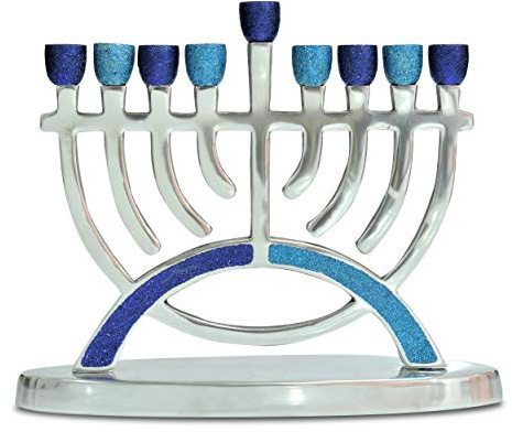 Ner Mitzvah Menora – Blaues Glitzer-Aluminium, klassische Chanukka-Menora, passend für alle gängigen Chanukah-Kerzen