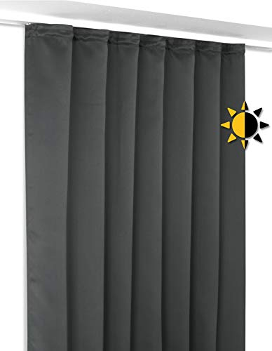 Verdunkelungsgardine mit Kräuselband U-Band, Blackout Vorhang Blickdicht abdunkelnd, Größe und Farbe wählbar (Breite: 140 cm, Höhe: 175 cm, Dunkelgrau)